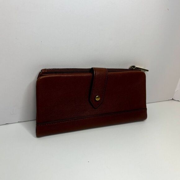 Fossil Lainie Brown Crossgrain Leather Organizer Credit Card Snap Clutch Wallet - Picture 8 of 15